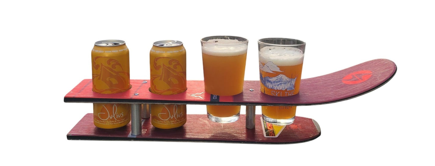 Beer Flight or Brewski Recycled Snow Ski Double Flight for Pint Glasses
