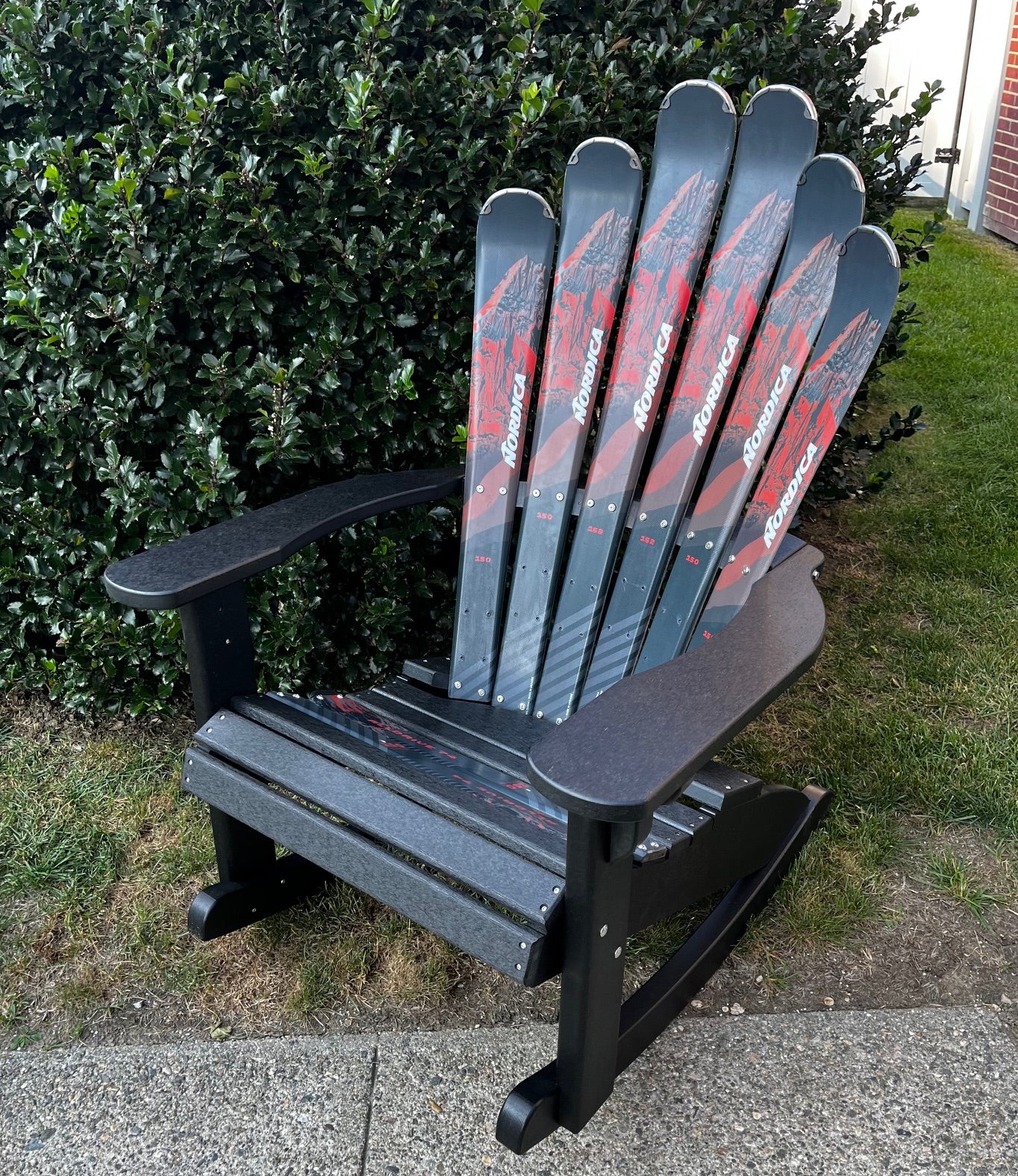 Ski Patio set - 4 piece - A Skichair, Snowboard or Snow Ski Table and Bench and a Ski Rocker