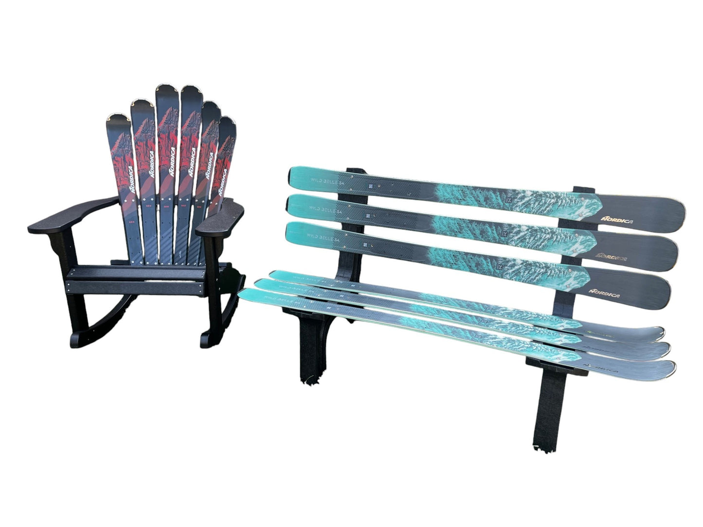 Ski Patio set - 2 piece - Customize your Recycled Snow Ski or Snow Board Patio set with a Ski Bench
