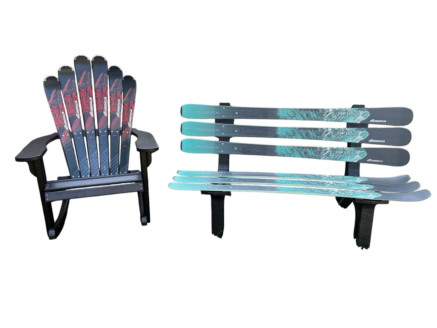 Ski Patio set - 3 piece - Customize your Recycled Snow Ski or Snow Board Patio set - Skichair, Bench and Rocker