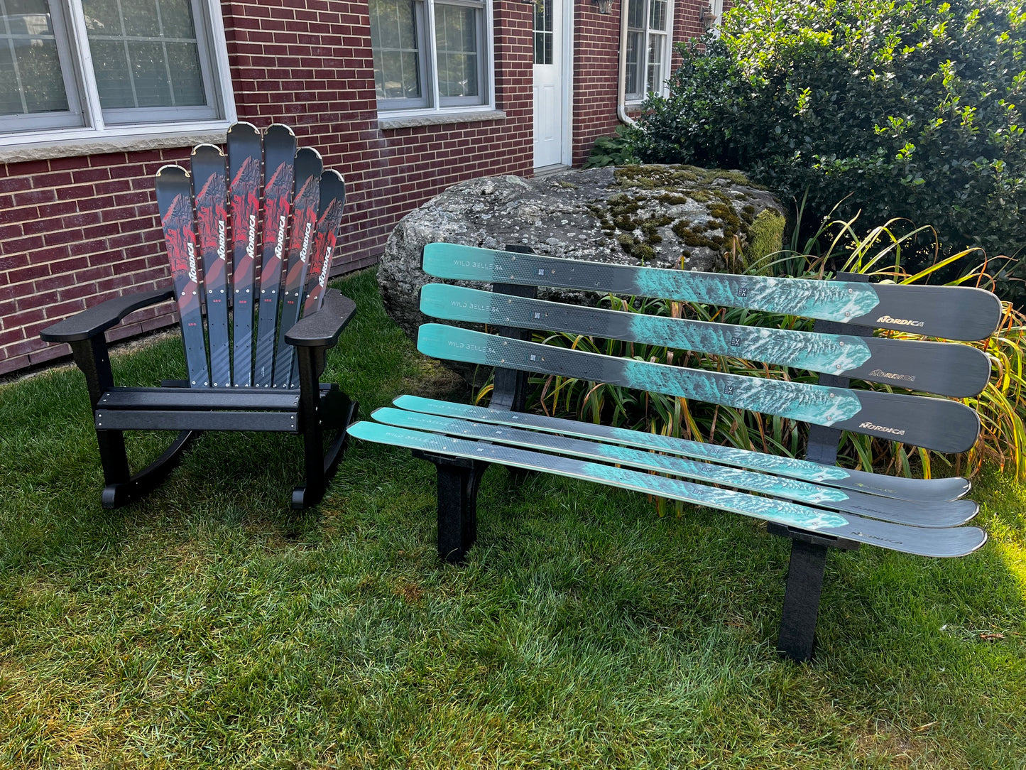 Ski Patio set - 2 piece - Customize your Recycled Snow Ski or Snow Board Patio set with a Ski Bench