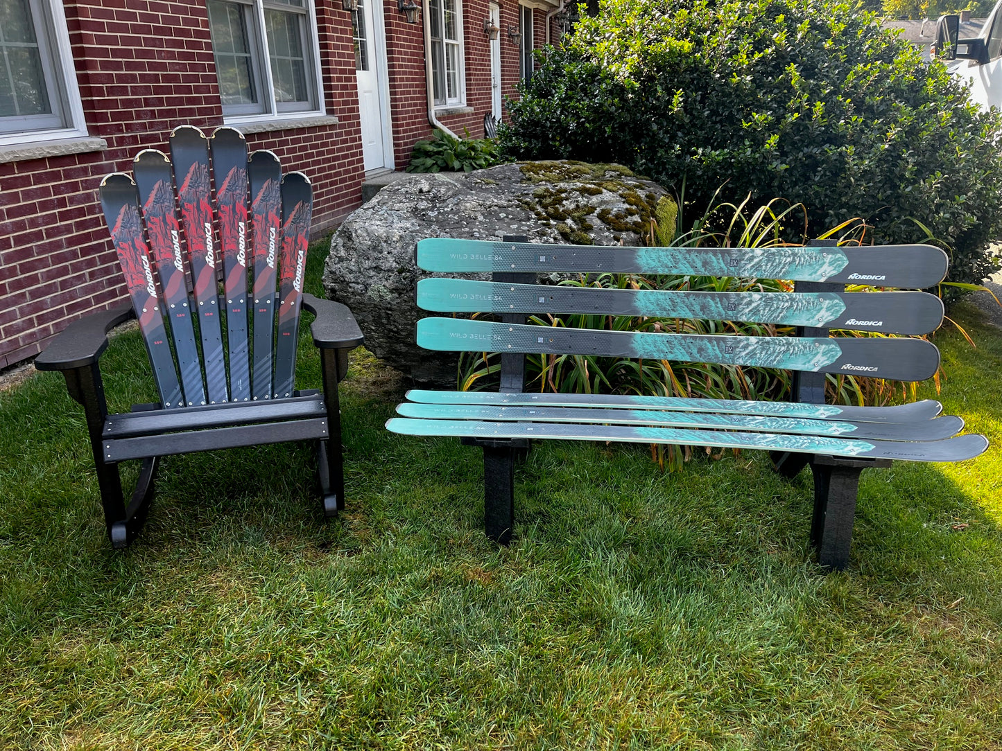 Ski Patio set - 2 piece - Customize your Recycled Snow Ski or Snow Board Patio set with a Ski Bench