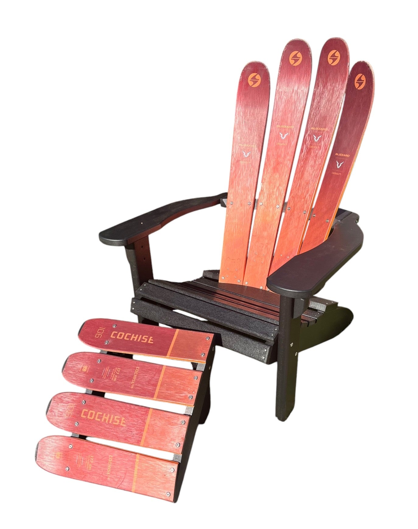 Ski Chair, Snow Ski Skichair Recycled Plastic Skichair and Ottoman Made with a real Snow Skis