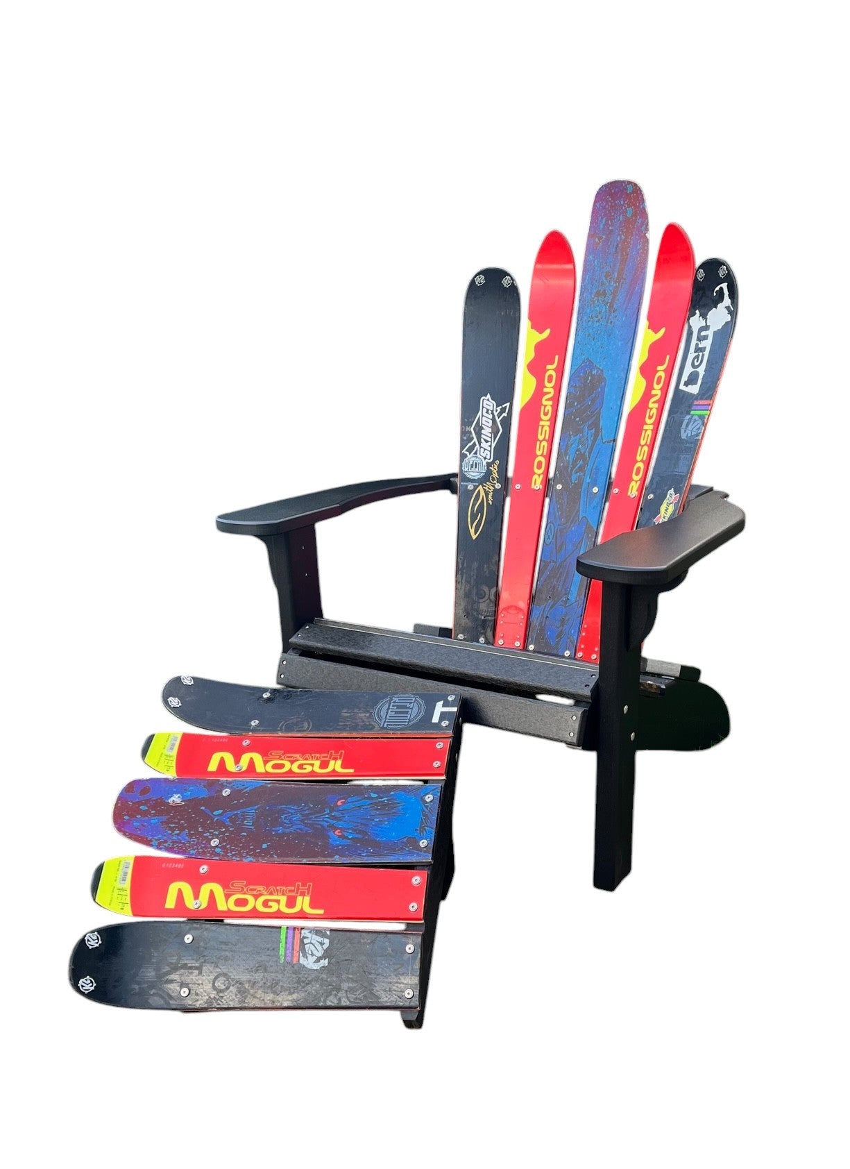 2 piece set of Skichairs Snow Ski Recycled Plastic Adirondack with Ottoman and Ski Rocker