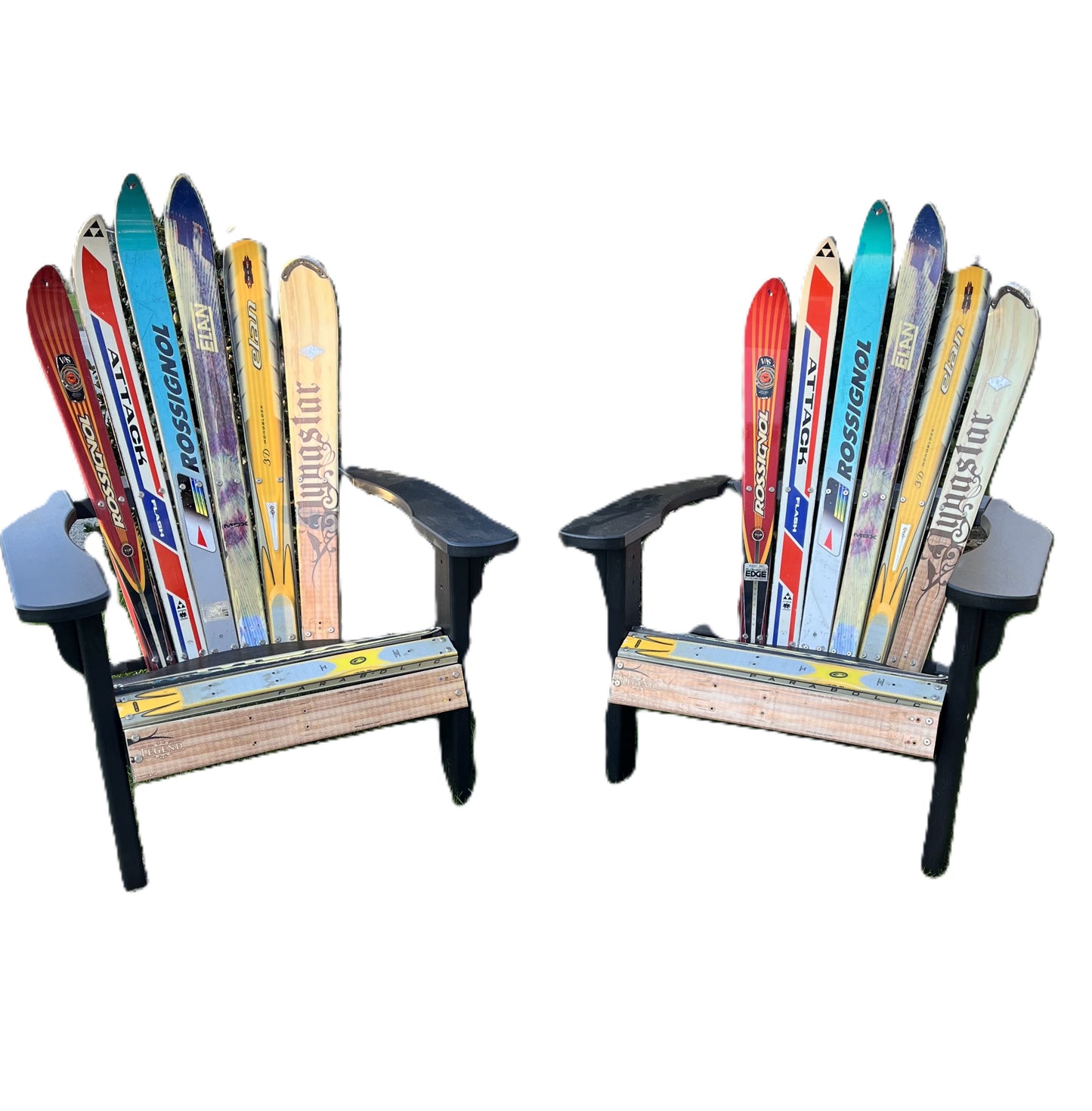 Ski Patio set - 4 piece - A Skichair, Snowboard or Snow Ski Table and Bench and a Ski Rocker