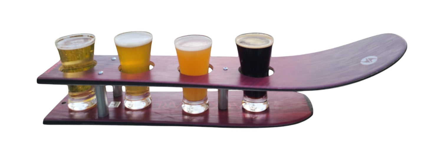 Beer Flight or Brewski Recycled Snow Ski Double Flight for Pint Glasses