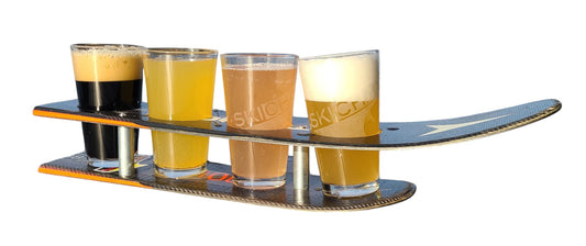Beer Flight or Brewski Recycled Snow Ski Double Flight for Pint Glasses
