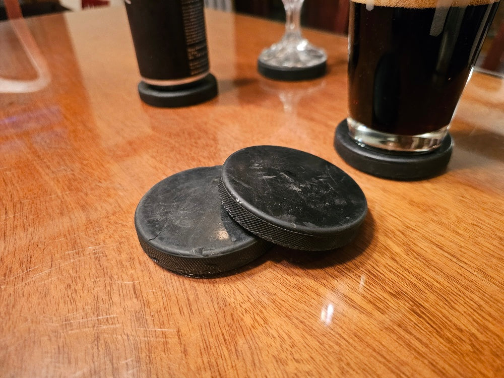 Drink Coasters Hockey Puck Drink Coasters set of 6 made from a recycled Hockey Pucks