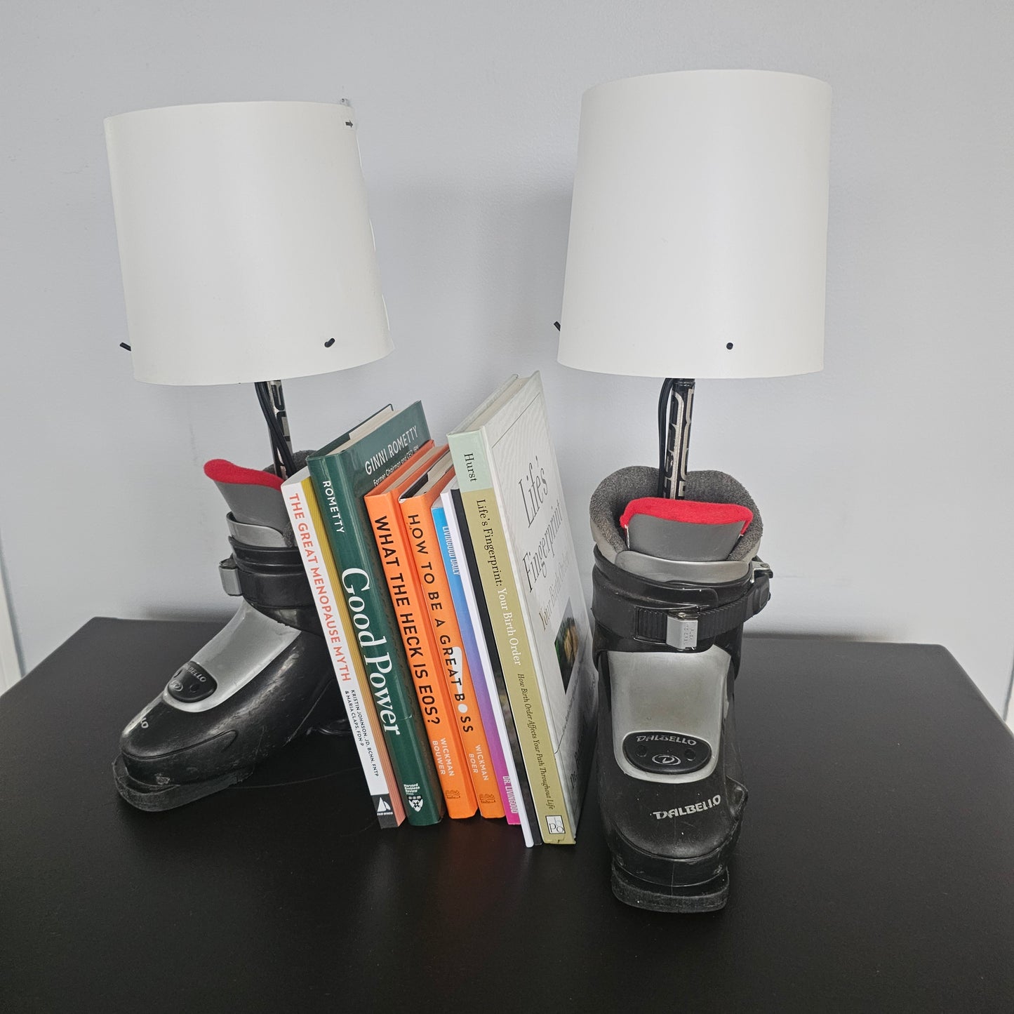 Set of Ski Boot Lamps Made with a real Children's Ski Boot, ready to plug in!