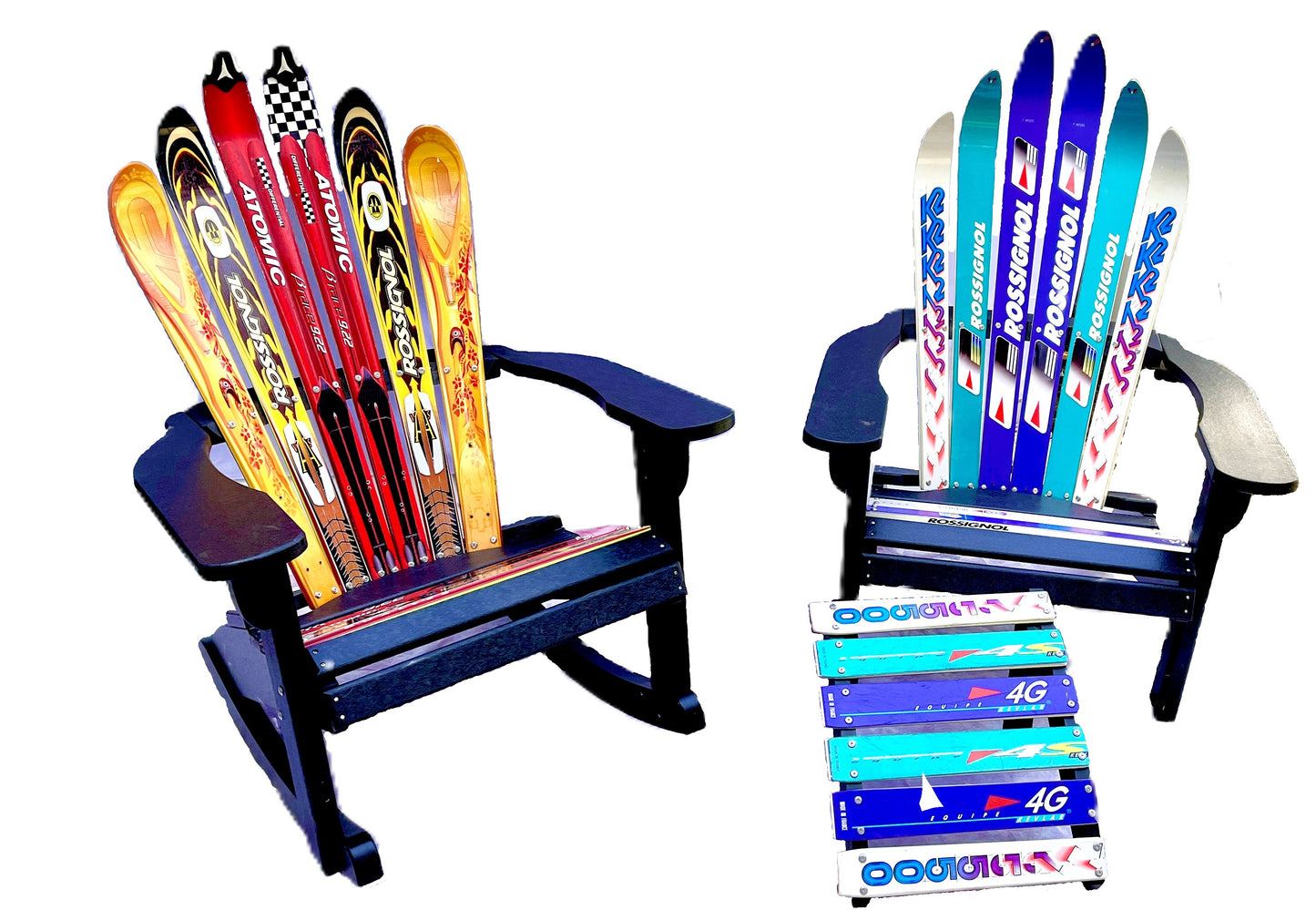 Ski Patio set - 3 piece - Customize your Recycled Snow Ski or Snow Board Patio set - Skichair, Bench and Rocker