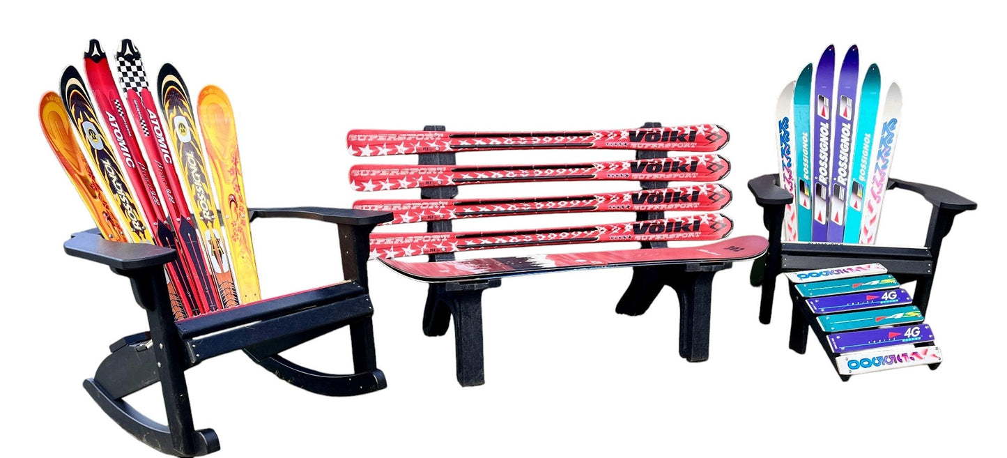 Ski Patio set - 3 piece - Customize your Recycled Snow Ski or Snow Board Patio set - Skichair, Bench and Rocker