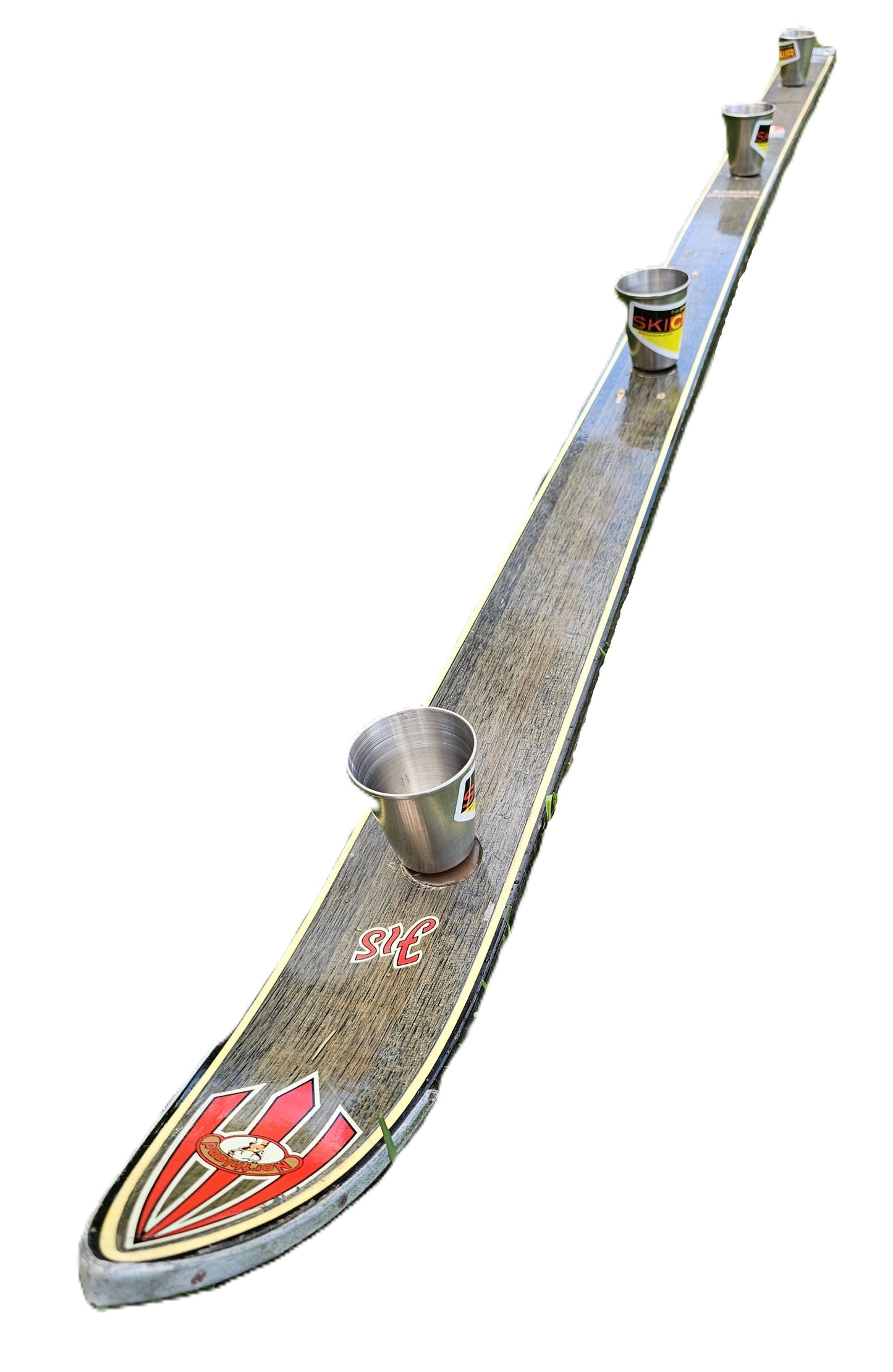 Shot Ski w/ Removable Magnetic shots made with Real Snow Ski with 4 Large 2.5oz Shots - shotski
