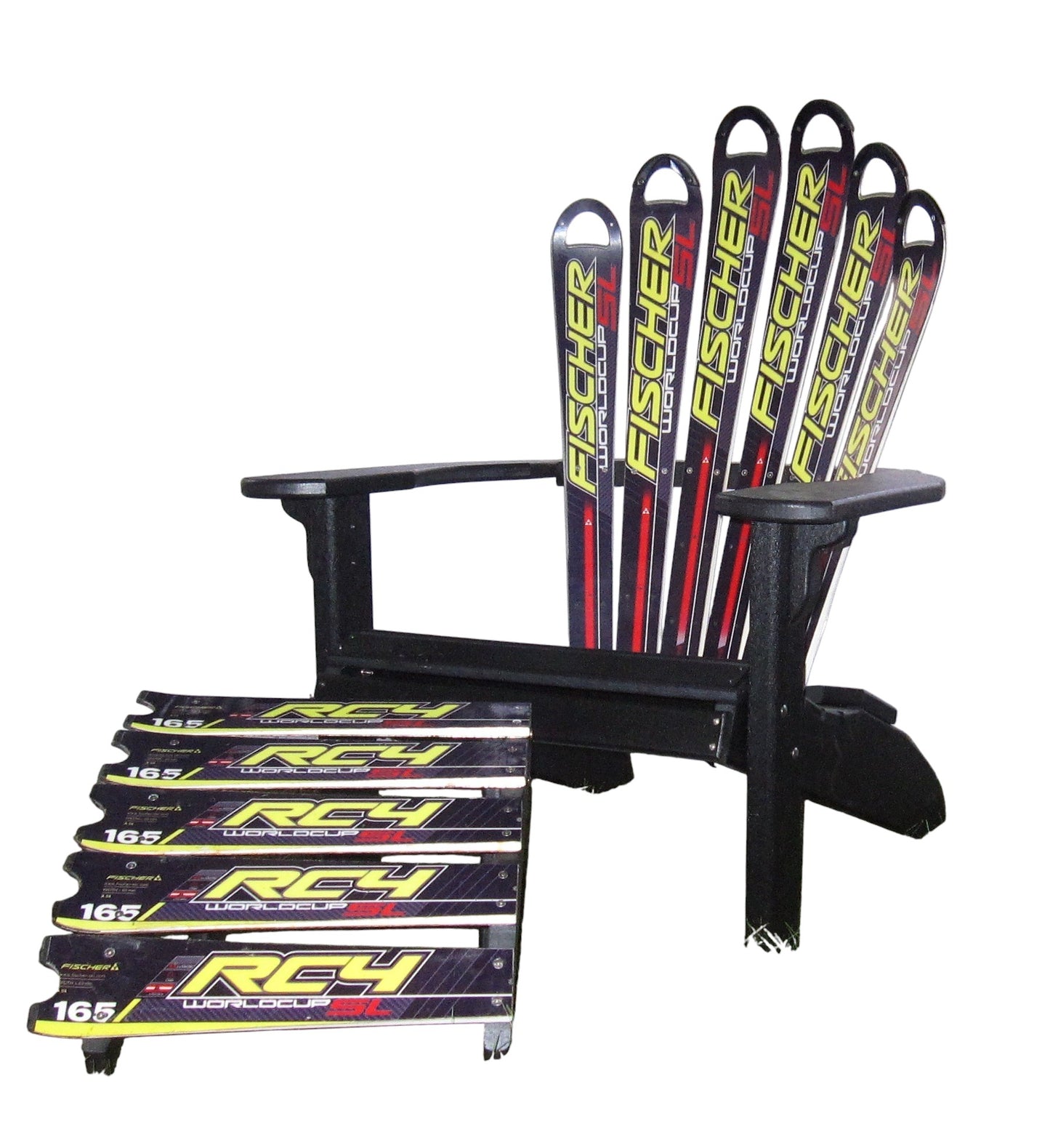 Ski Chair, Snow Ski Skichair Recycled Plastic Skichair and Ottoman Made with a real Snow Skis