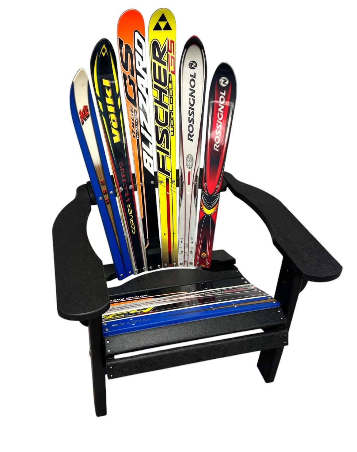 Adirondack Skichairs made with different snow skis