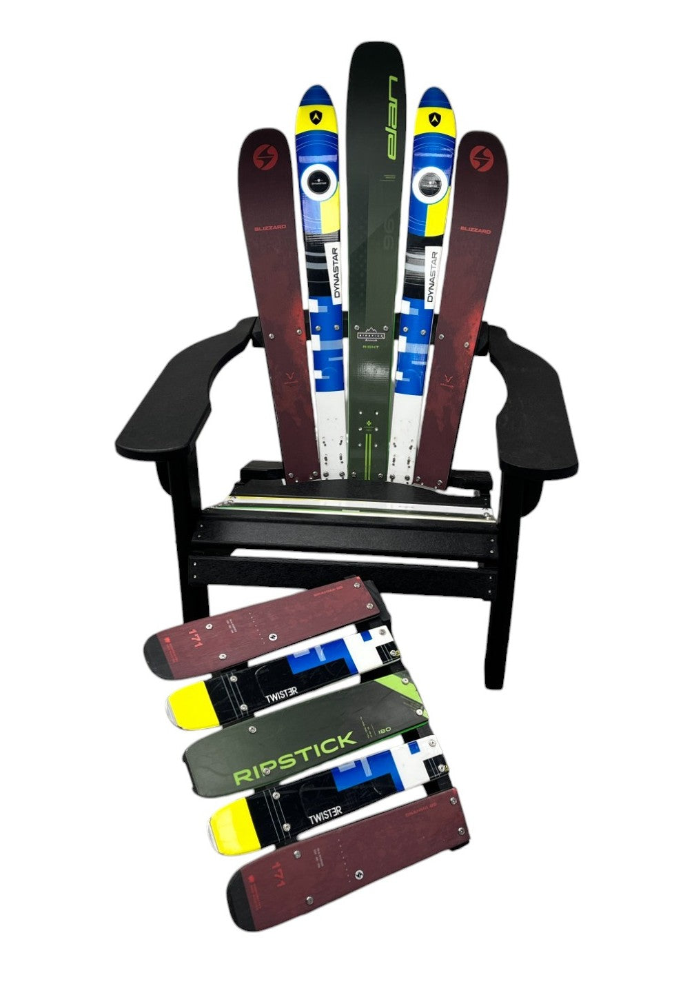 Adirondack Skichairs made with Newer and Wider real Snow Skis
