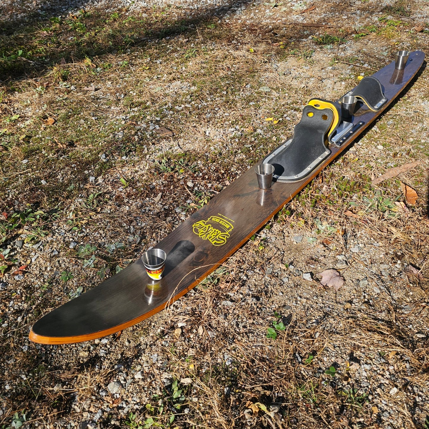 Shot Ski made from an Antique Ski King Water Ski This is a New ski and never skied!! Shotski, 4 shot made from a real wooden water ski