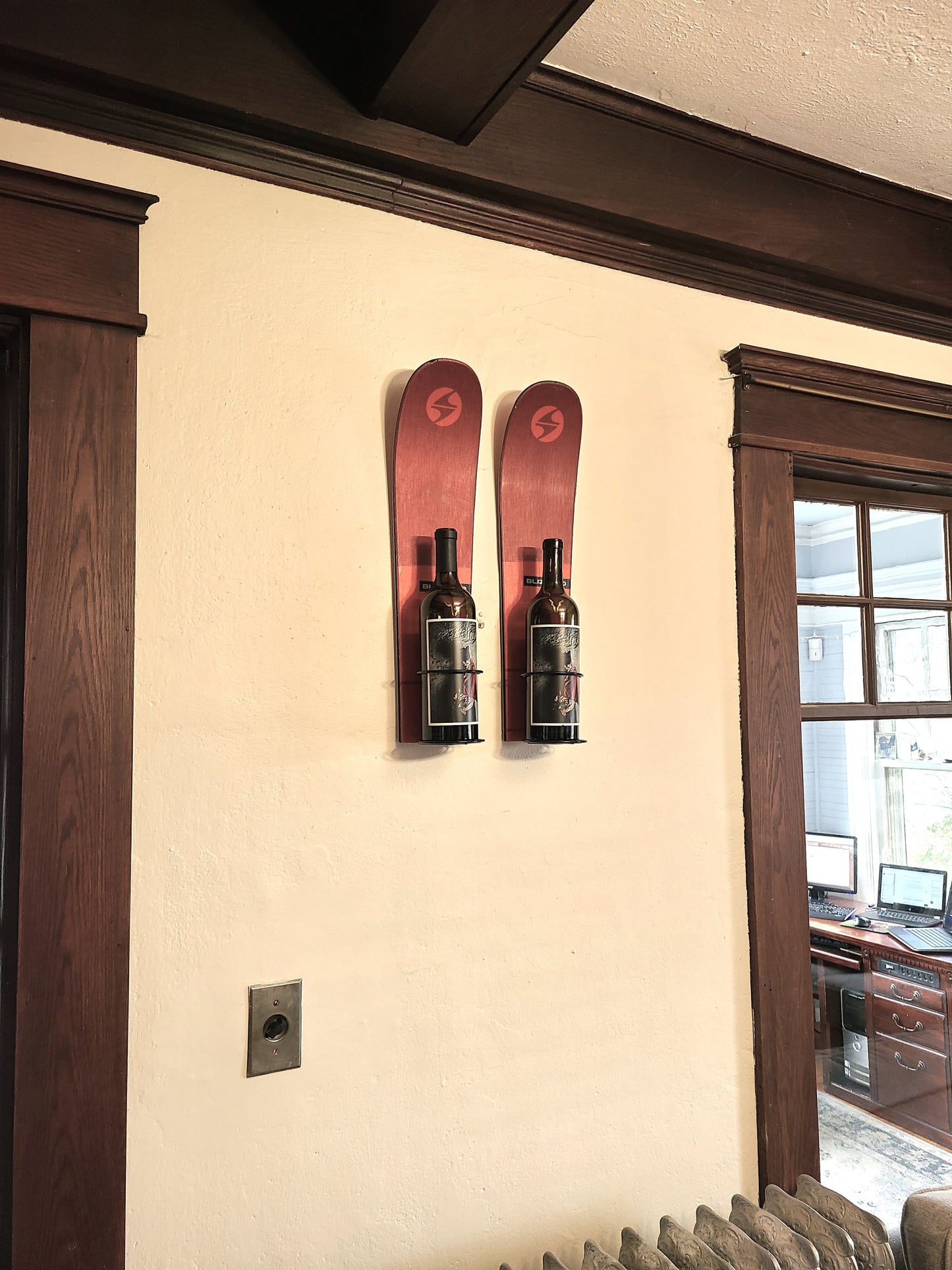 Snow Ski Wine Rack- Wall Mounted or table Top - set of 2 made from an authentic tip and tail of a snow ski