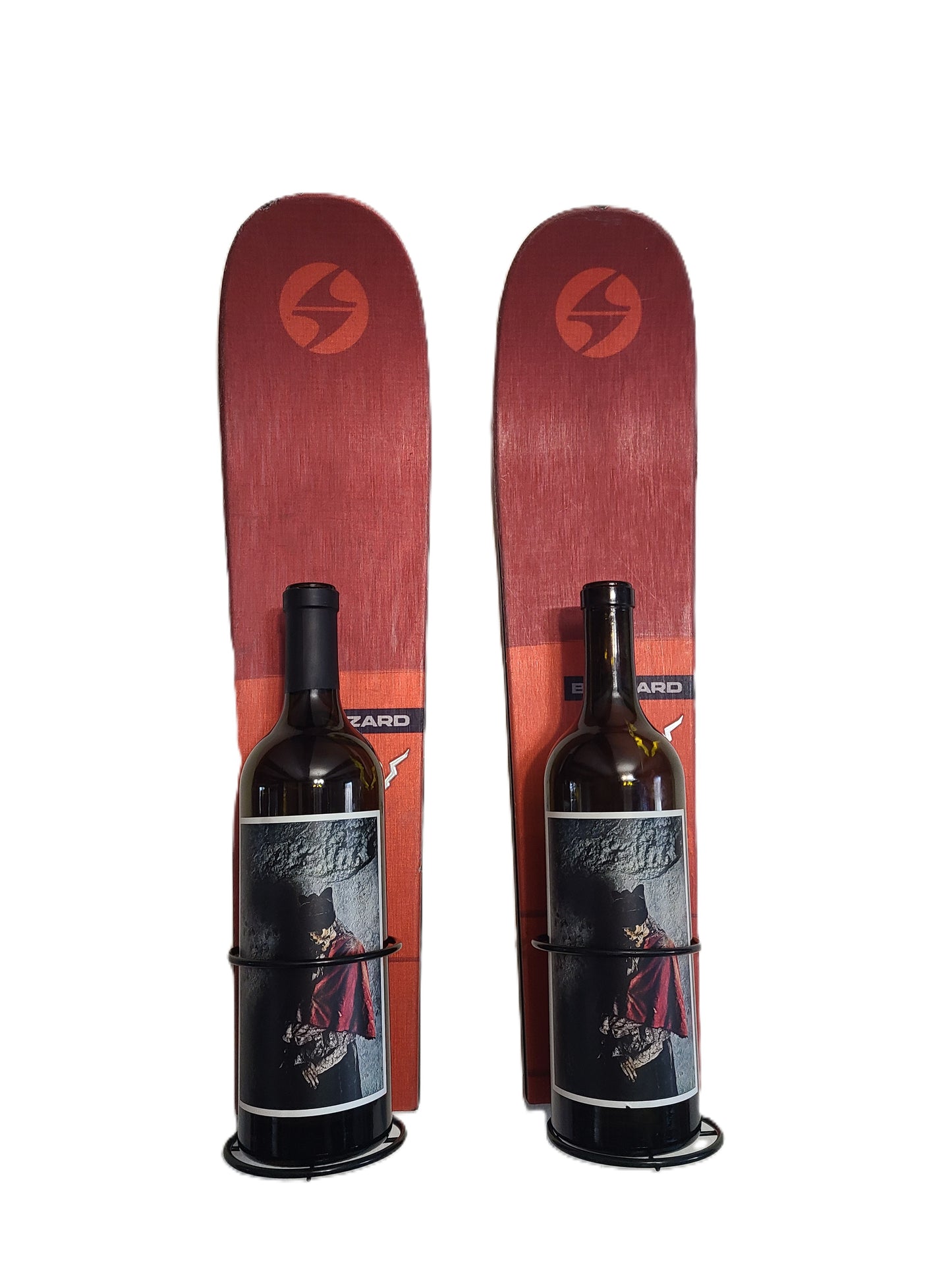 Snow Ski Wine Rack- Wall Mounted or table Top - set of 2 made from an authentic tip and tail of a snow ski