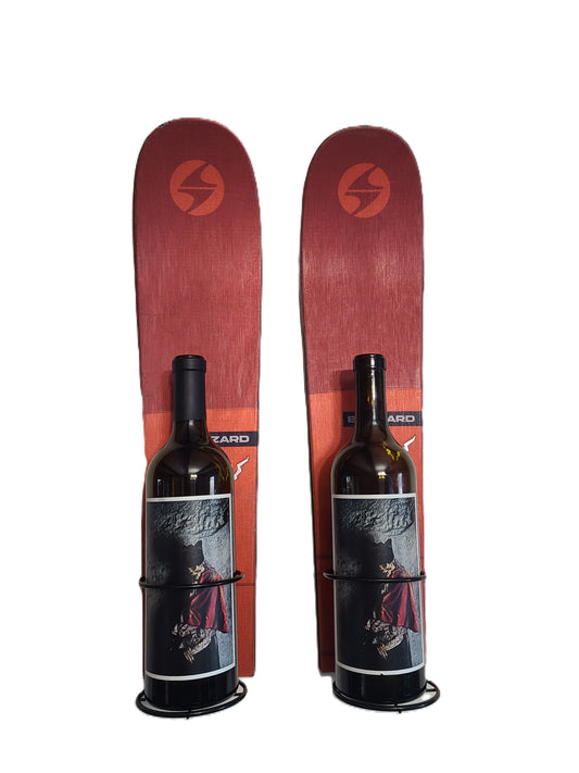 Snow Ski Wine Rack- Wall Mounted or table Top - set of 2 made from an authentic tip and tail of a snow ski