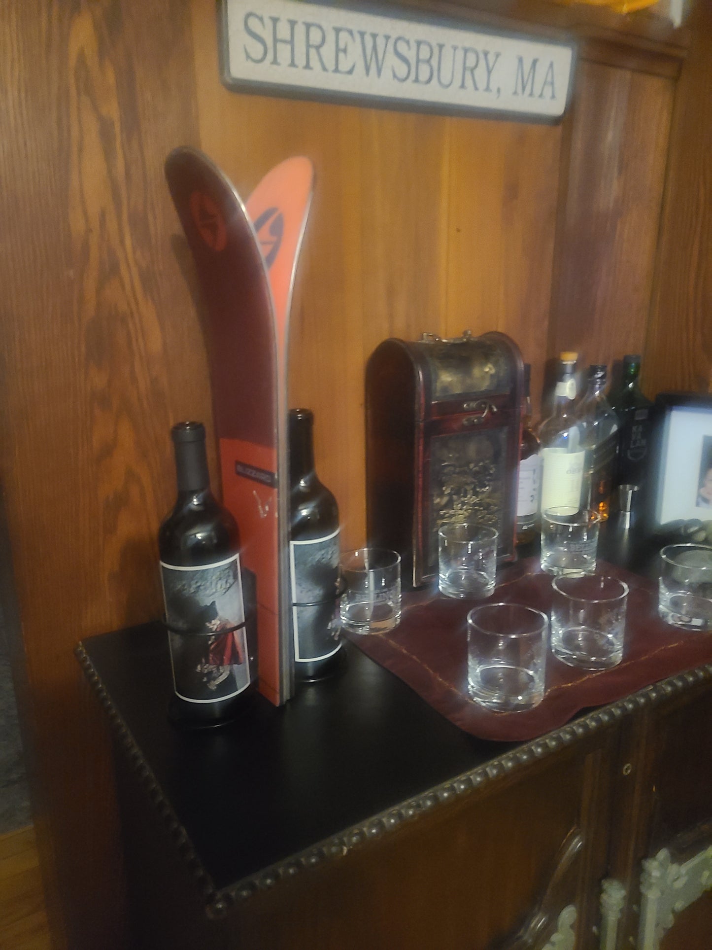 Snow Ski Wine Rack- Wall Mounted or table Top - set of 2 made from an authentic tip and tail of a snow ski