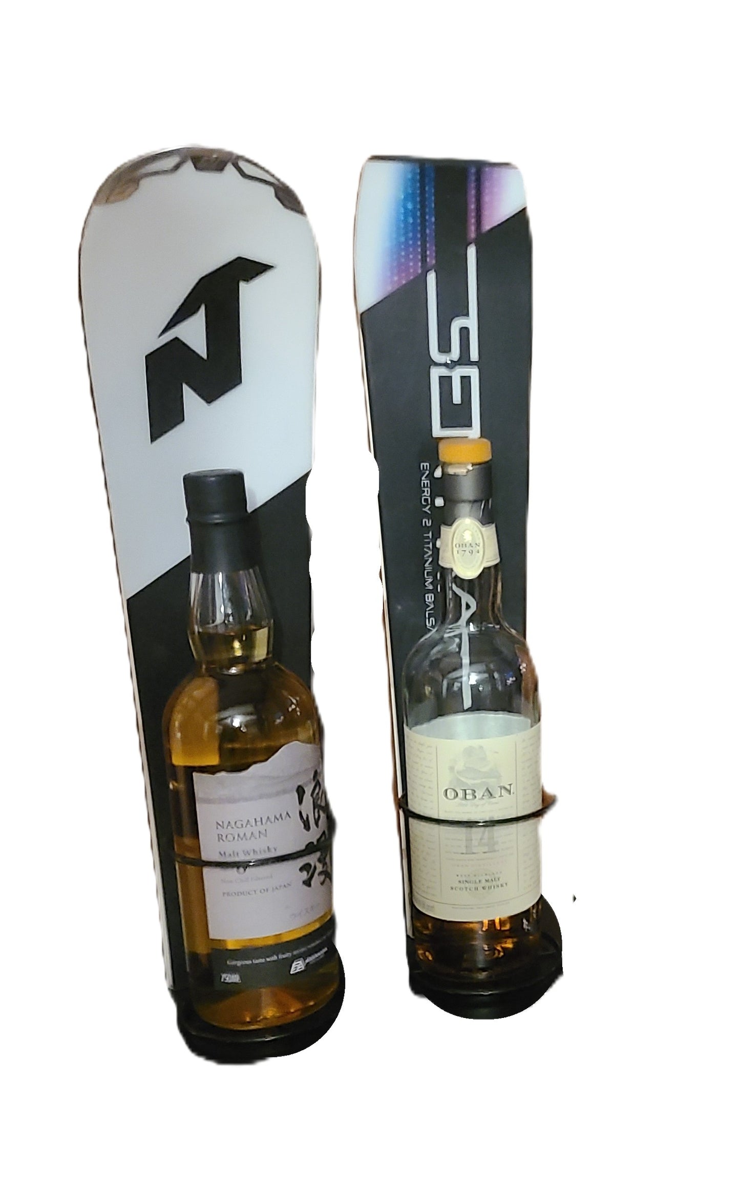 Snow Ski Wine Rack- Wall Mounted or table Top - set of 2 made from an authentic tip and tail of a snow ski