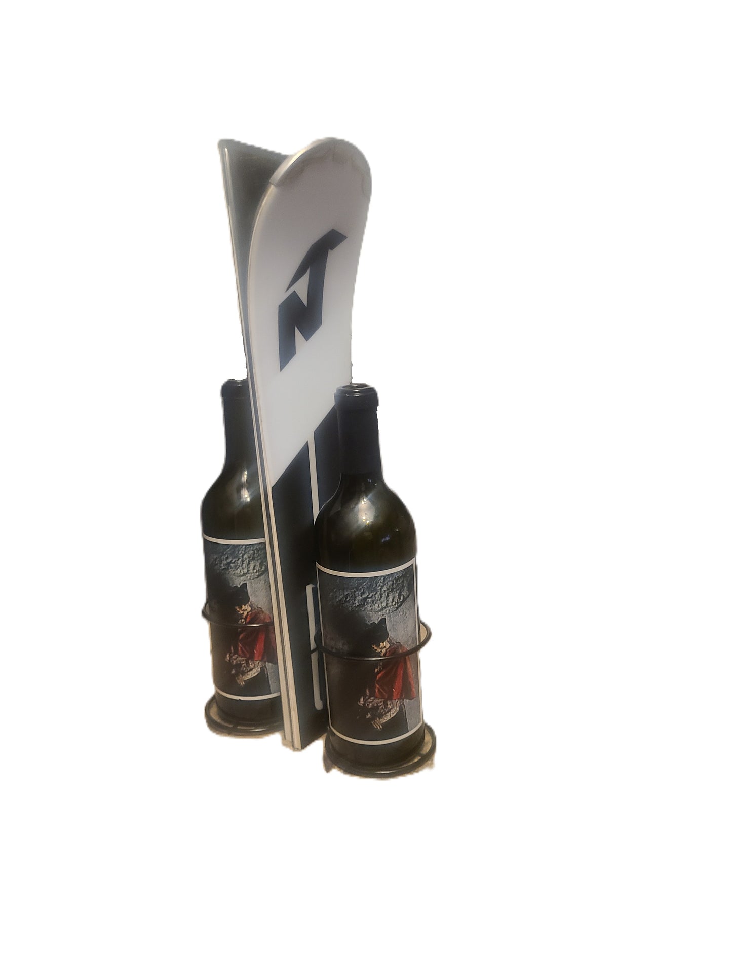 Snow Ski Wine Rack- Wall Mounted or table Top - set of 2 made from an authentic tip and tail of a snow ski