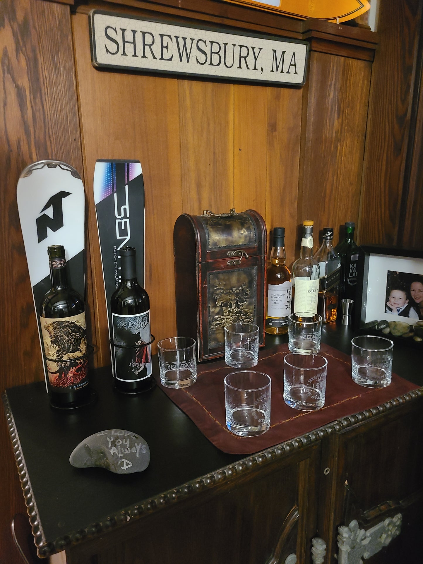 Snow Ski Wine Rack- Wall Mounted or table Top - set of 2 made from an authentic tip and tail of a snow ski