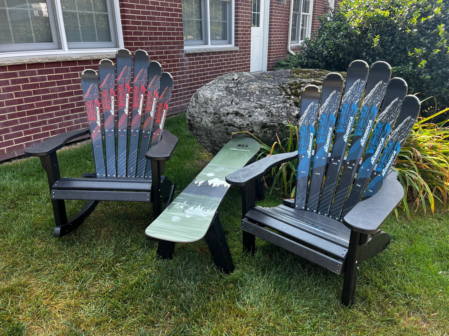 Ski Patio set - 3 piece - A Skichair, Snowboard or Snow Ski Table and a Ski Rocker