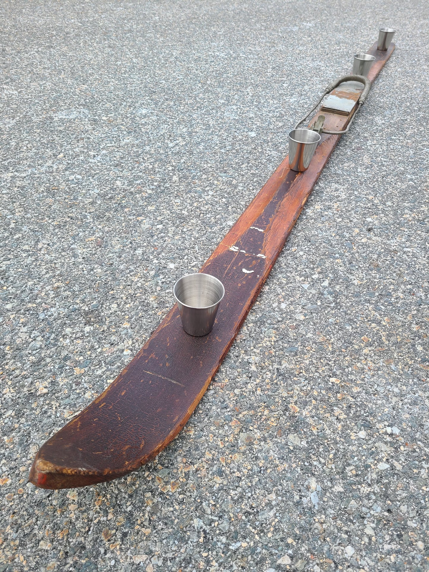 Shot Ski Antique Wooden Shot Ski, 4 shot made from real snow ski from the 30's or 40's