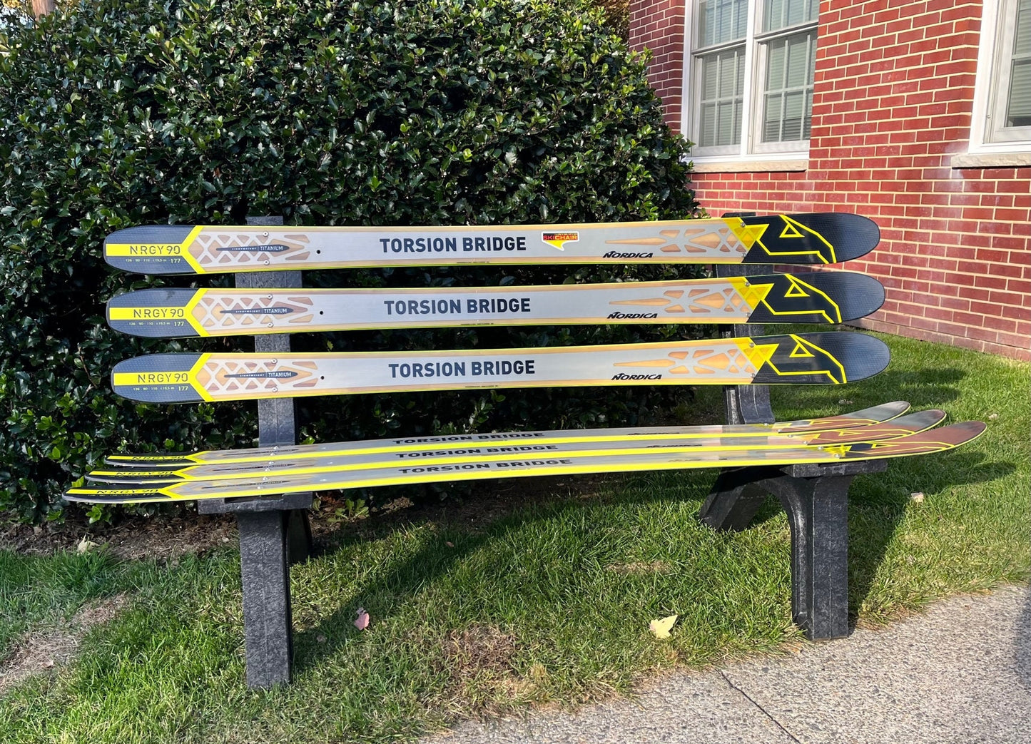 Snow Ski Bench made with Real  Recycled Snow Skis
