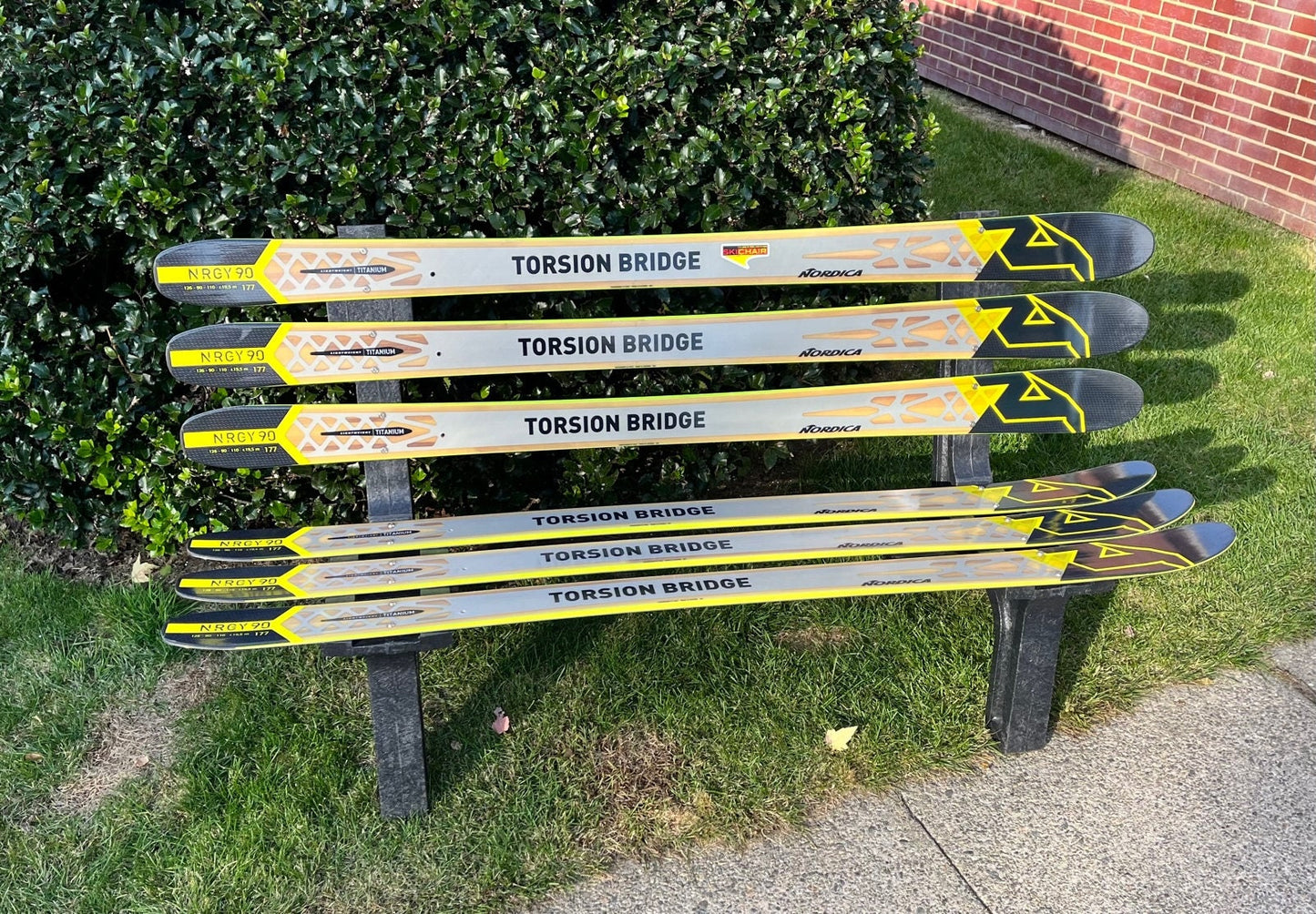 Snow Ski Bench made with Real  Recycled Snow Skis