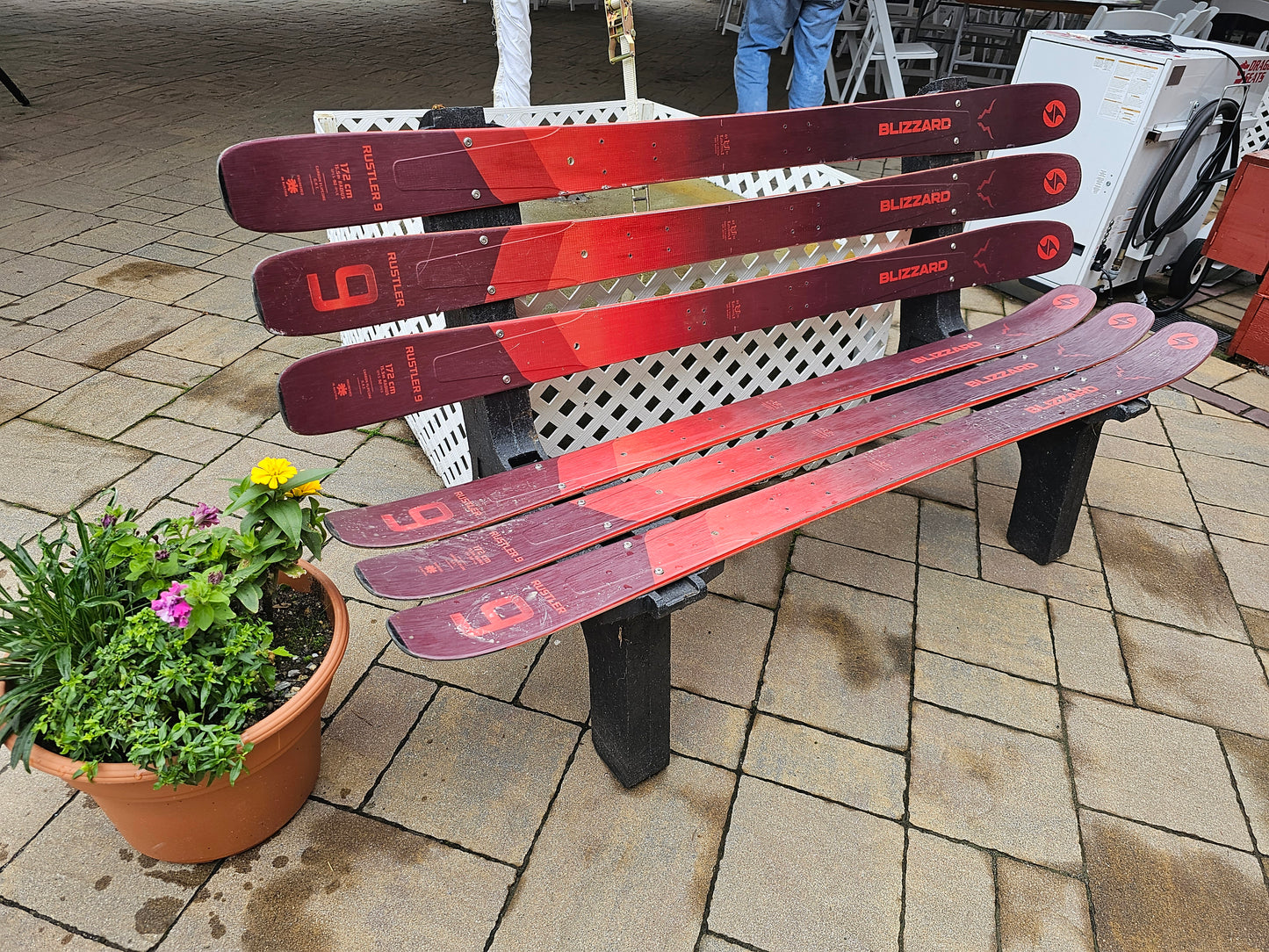 Ski Bench made with Real  Recycled Snow Skis