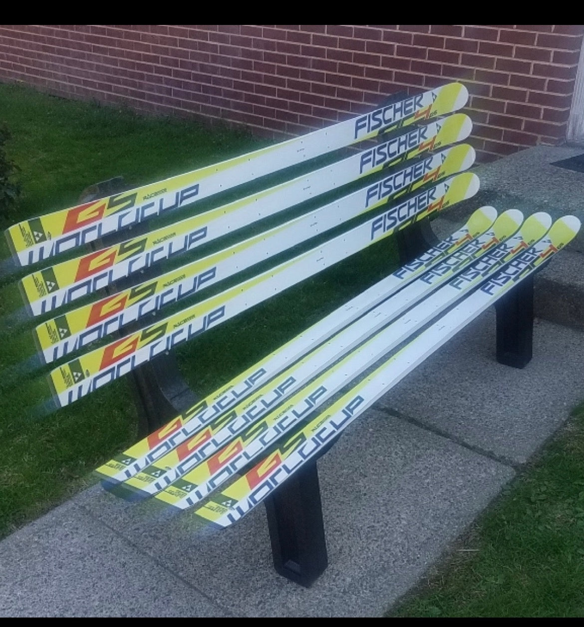 Ski Bench made with Real  Recycled Snow Skis