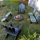 Ski Patio set - 4 piece - A Skichair, Snowboard or Snow Ski Table and Bench and a Ski Rocker