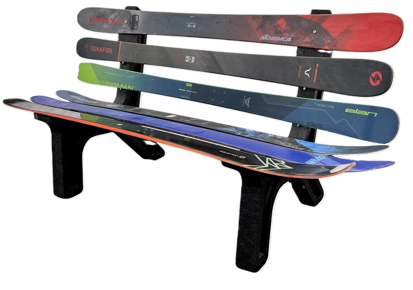 Snow Ski Bench made with Real  Recycled Snow Skis