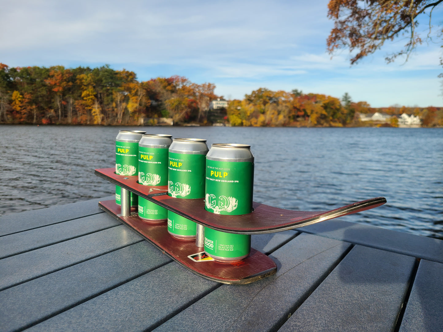 Beer Flight or Brewski Recycled Snow Ski Double Pint Beer Flight for Beer Cans or Pint glasses