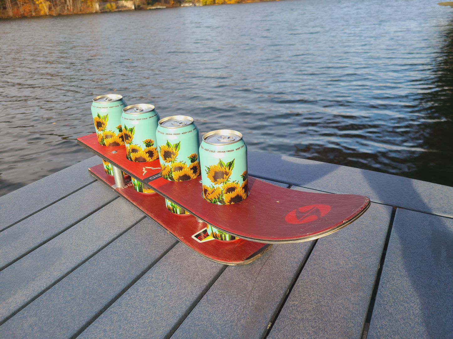 Beer Flight or Brewski Recycled Snow Ski Double Pint Beer Flight for Beer Cans or Pint glasses