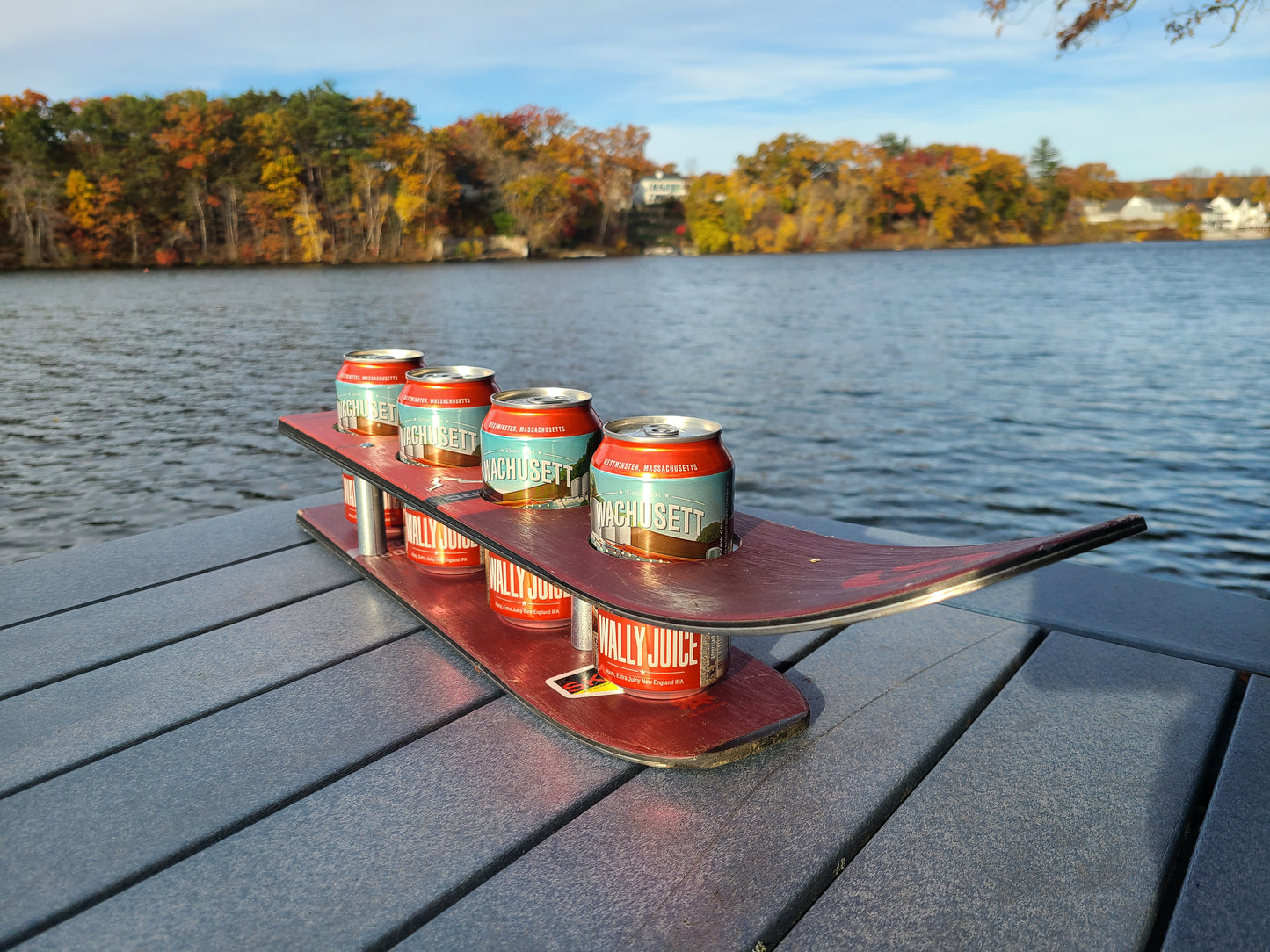 Beer Flight or Brewski Recycled Snow Ski Double Pint Beer Flight for Beer Cans or Pint glasses