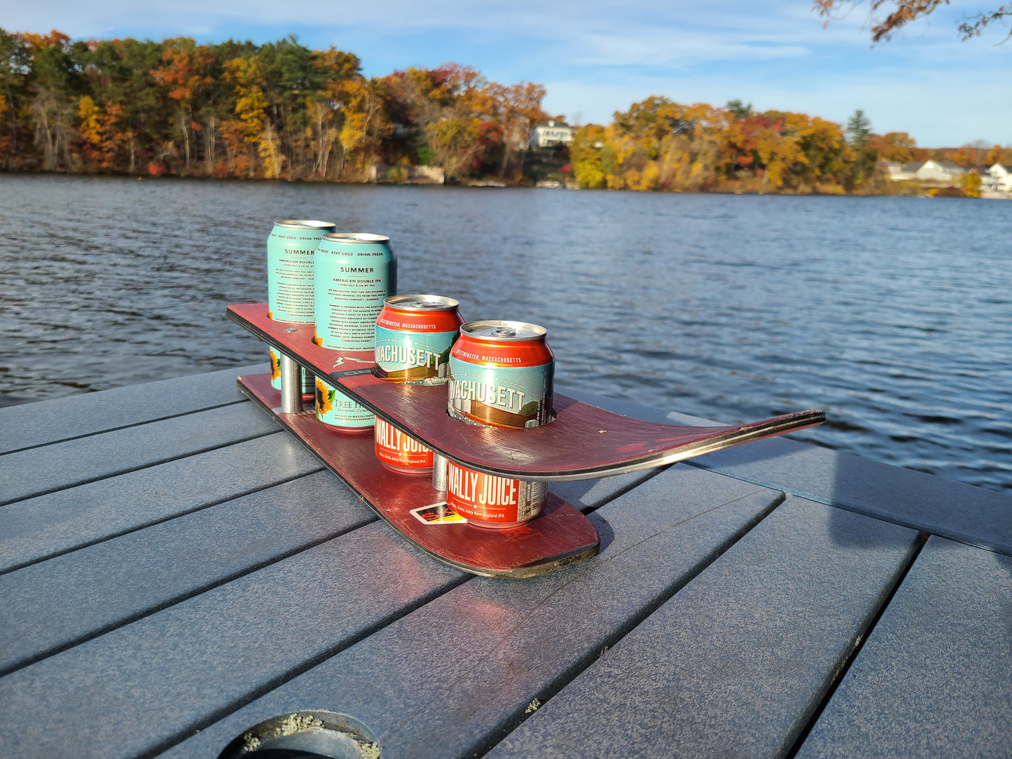 Beer Flight or Brewski Recycled Snow Ski Double Pint Beer Flight for Beer Cans or Pint glasses