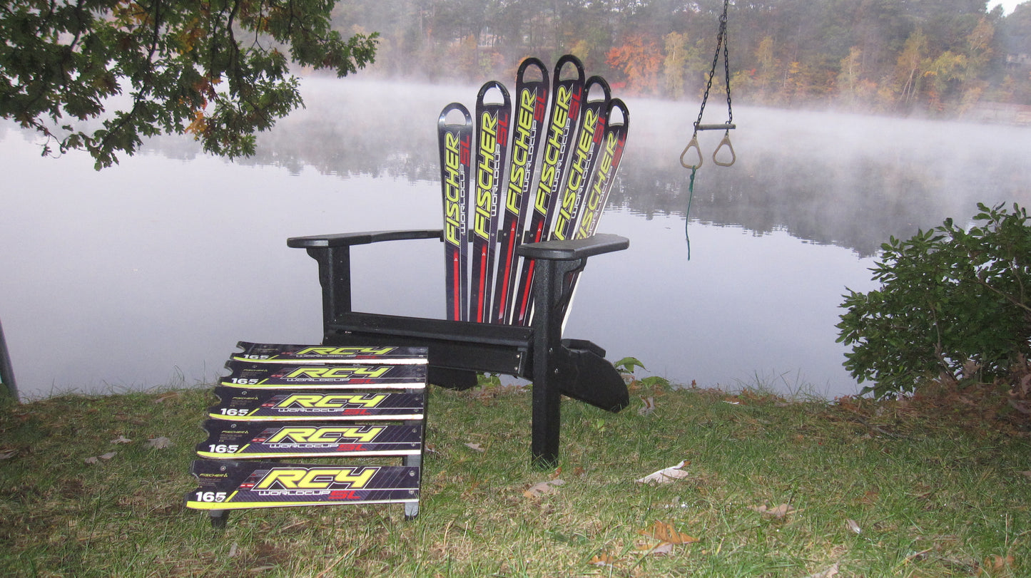 Ski Chair, Snow Ski Skichair  Recycled Plastic Skichair and Ottoman Made with a real Snow Skis