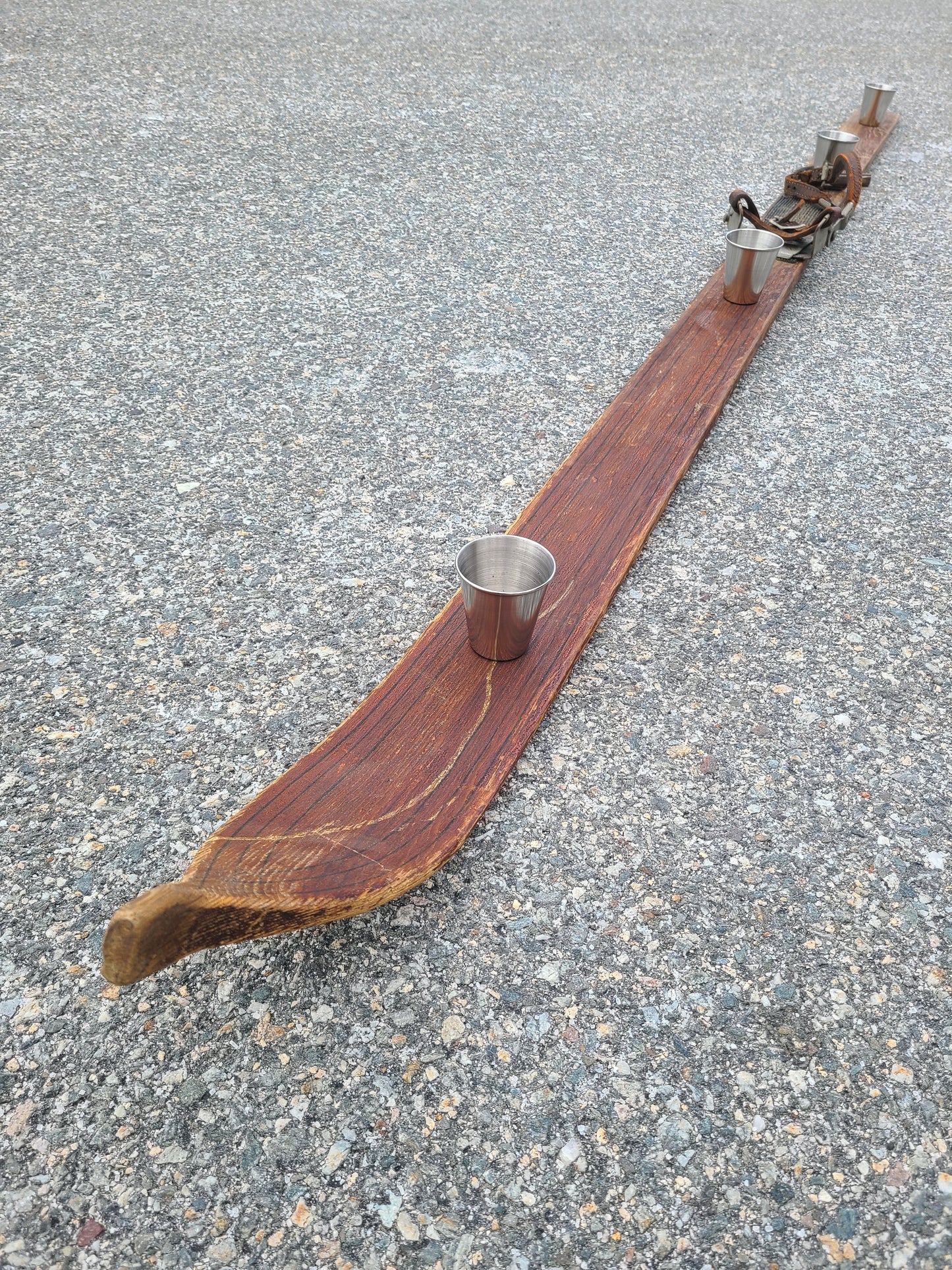 Shot Ski   Antique Wooden Shot Ski, 4 shot made from real snow ski from the 20's or 30's