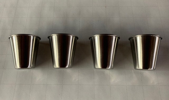 Shot Glasses, set of 4 for a Shot Ski with a hole, Large 2.5oz shot glasses made from Stainless Steele