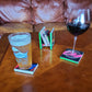 Drink Coasters    Snow Ski Drink Coasters and Coaster Holder -  set of 4 made from a recycled snow skis