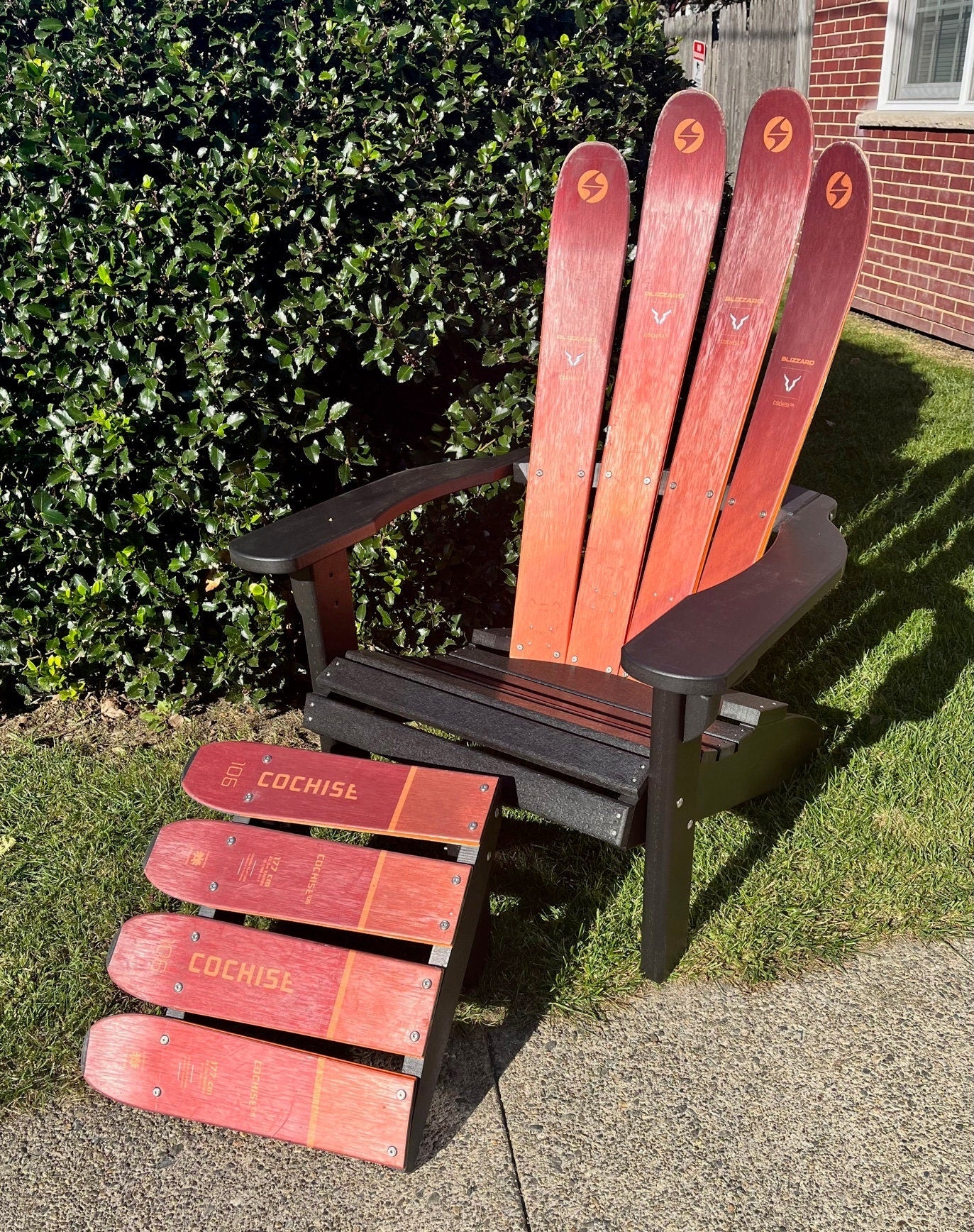 2 piece set of Skichairs Snow Ski Recycled Plastic Adirondack with Ottoman and Ski Rocker